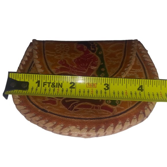 VTG Kane M Hindu Woman Leather Side Stitched Brown Coin Purse Snap Closure Bag - Picture 7 of 8